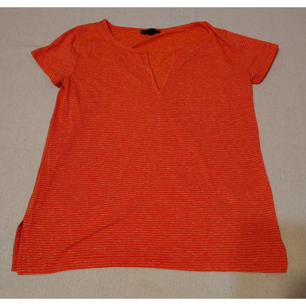 J. Crew Orange Striped V-Neck Split Hem Tunic Top Women's XS SS